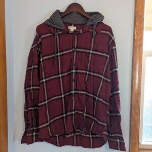 Sun + Stone Plaid Hoodie Lightweight Red Gray Size L